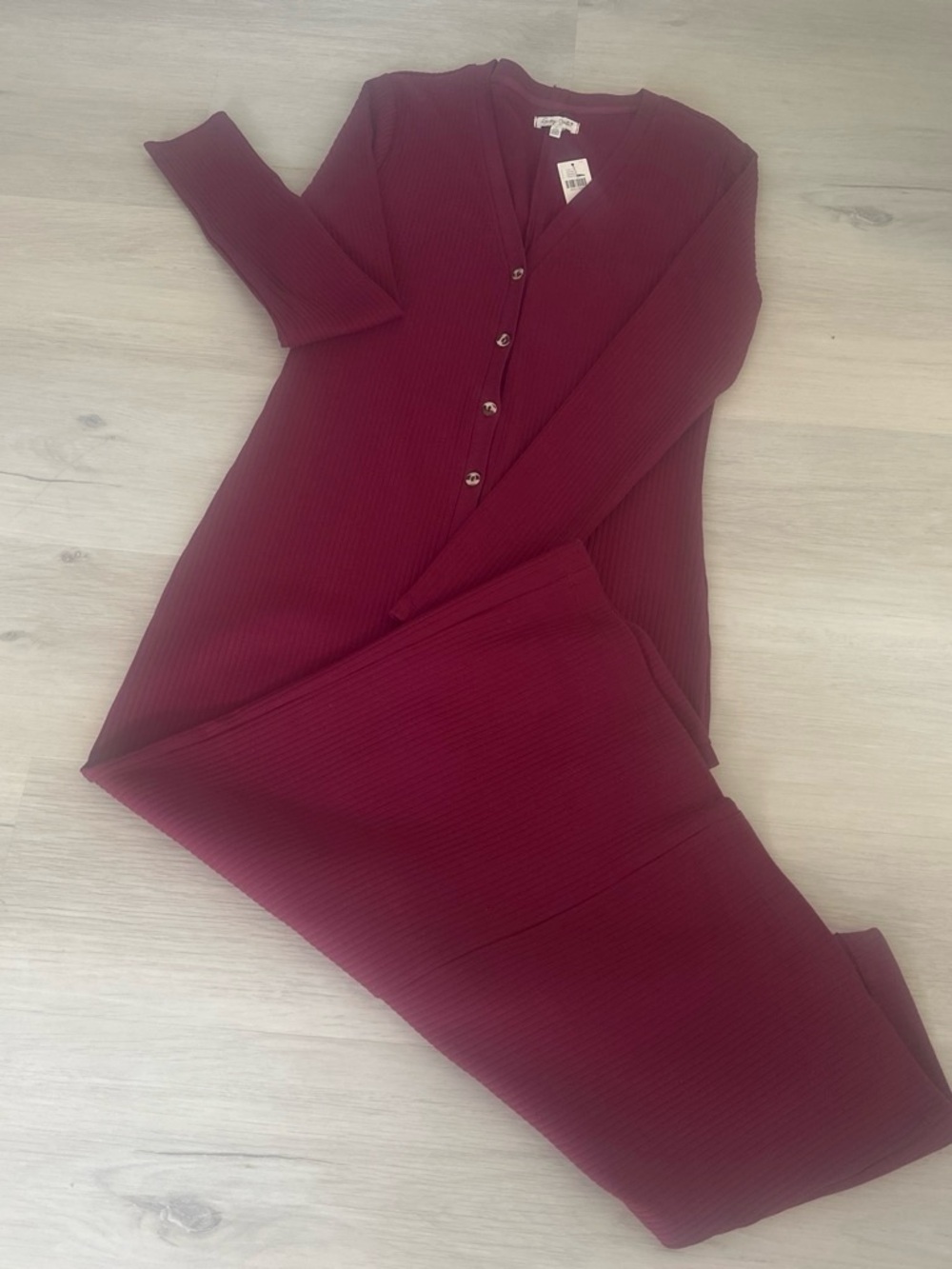 Anthropologie Burgundy Ribbed Button-Front Maxi Dress